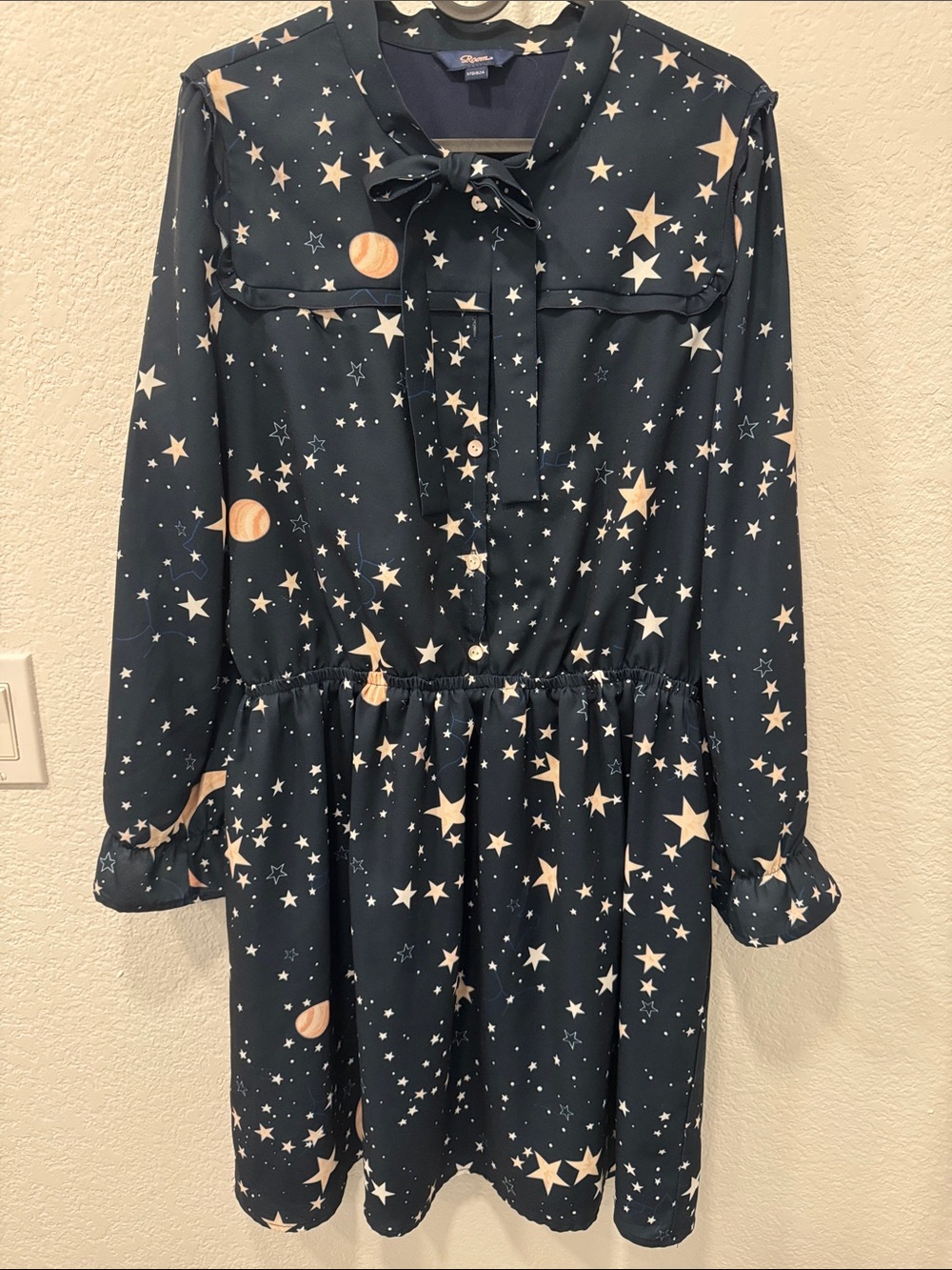 Girls' Navy Star & Planet Tie-Neck Dress